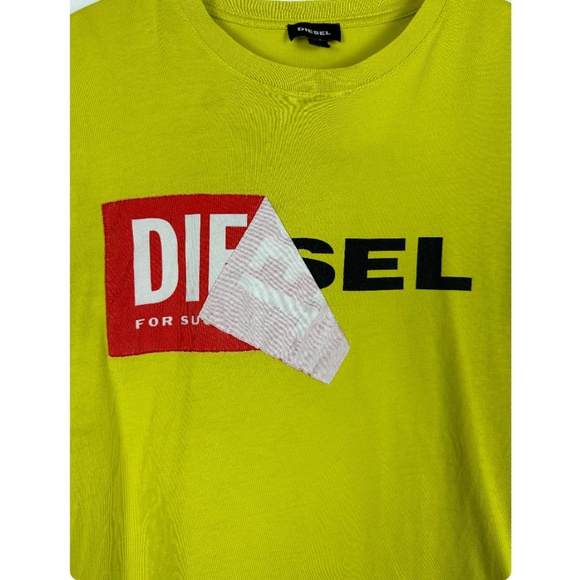 Diesel Brand Short Sleeved Cotton Crewneck Graphic Logo Tee Shirt in Yellow S/M - Picture 6 of 11